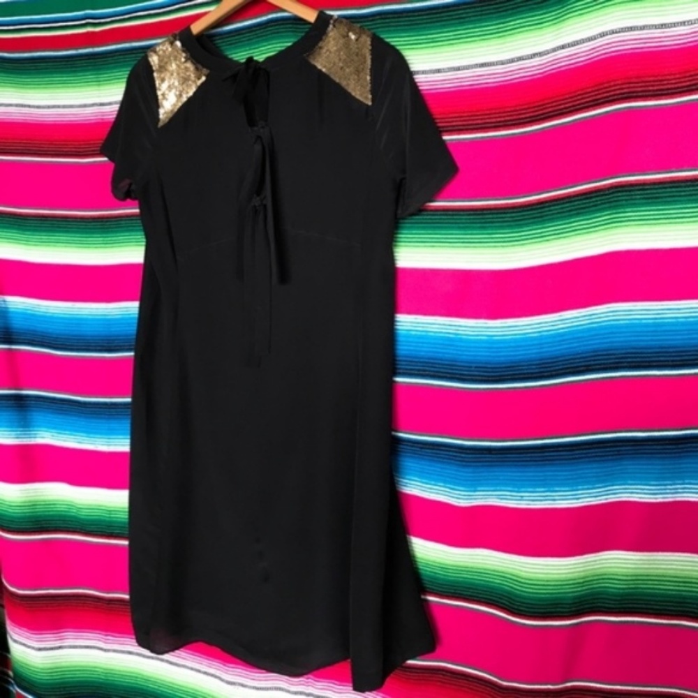 Madewell Medal Sequin Yoke Dress Black Tie Metalli - Picture 6 of 8